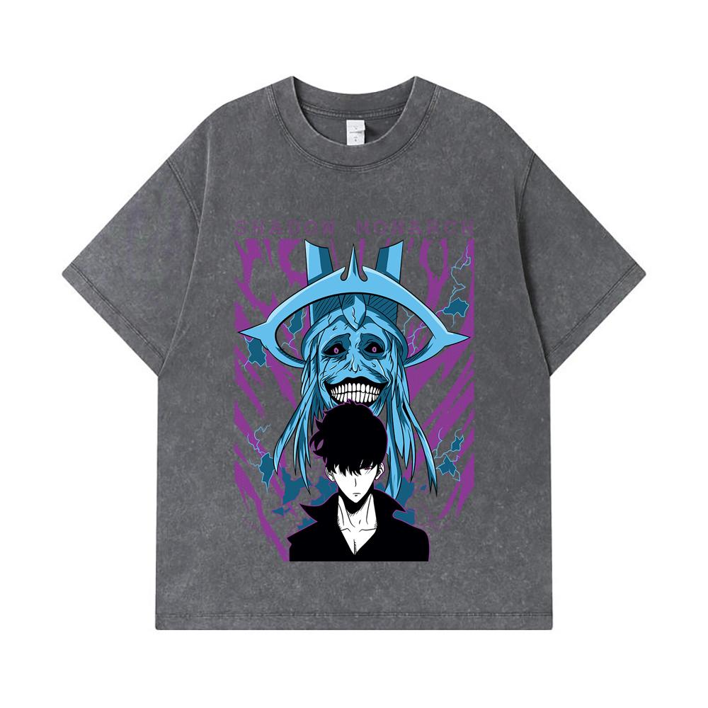 275 GSM Washed T-shirts 100% Cotton Solo Leveling V5 Print Unisex Heavy Cotton T Shirt