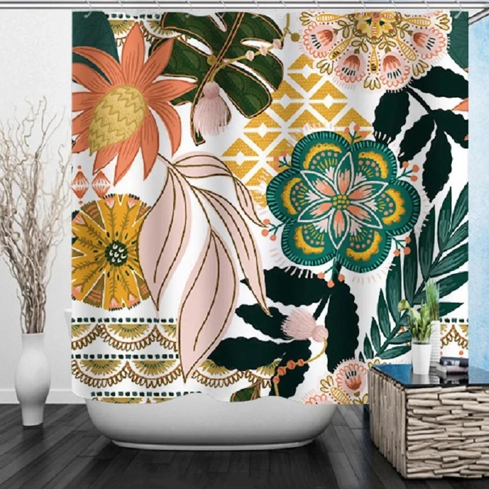 Cute Dinosaur Funny Shower Bathroom Curtain Waterproof Cat Green Leaves Fabric Pastel Toilet Door Curtains Modern Marble Cortina