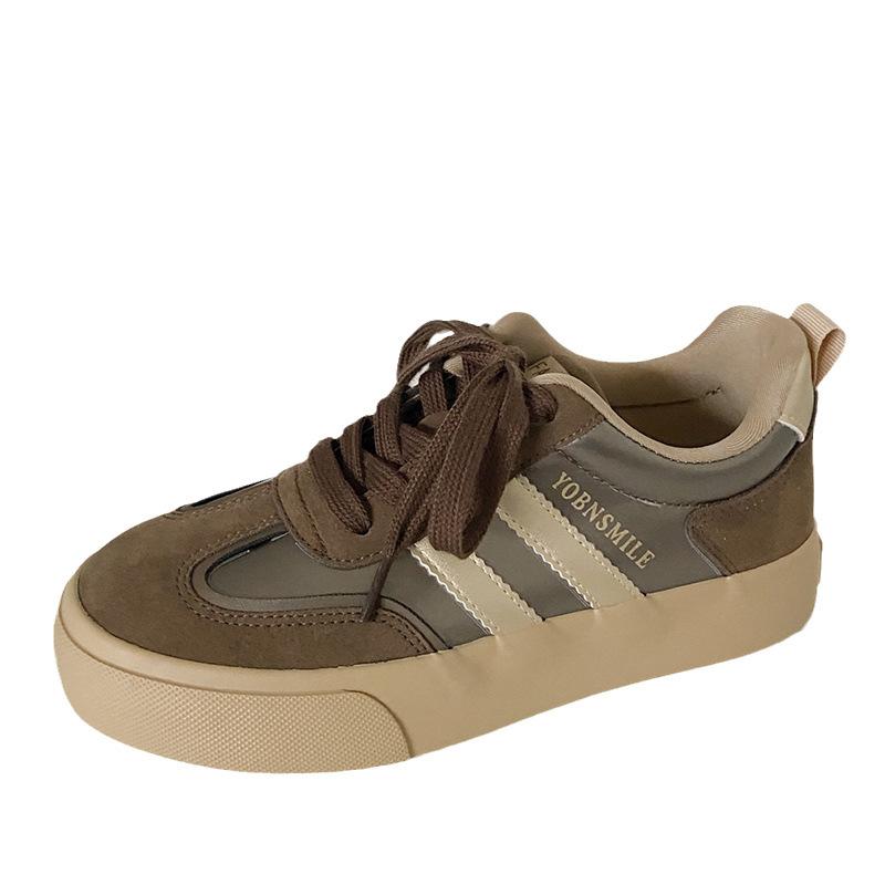 

H1252 popular German training shoes thick-soled round head aircraft head 2025 new niche women s shoes flat-soled design board shoes 40 коричневий