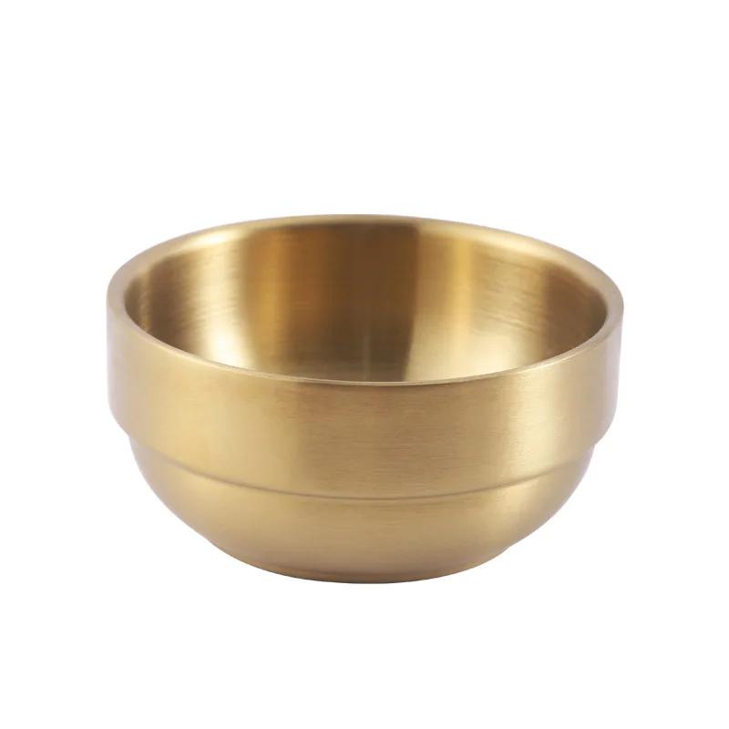Korean Style Gold Double-layer 304 Stainless Steel Rice Bowl for Children's Meals Commercial Cuisine Kimchi Soup Bowl