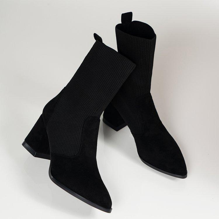 Women High-heeled Boots Temperament Pointed Leather Boots Fashion High Heels Ankle Boot Slim Fit Elastic Socks Boots Botas Mujer
