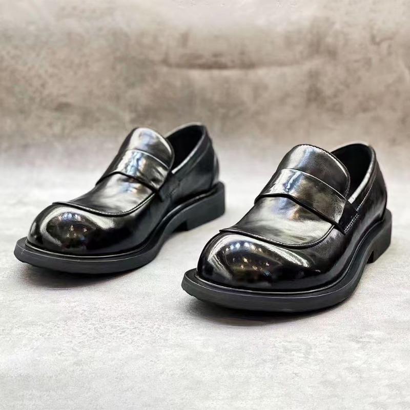 Derby shoes men's spring black big head leather shoes niche high-end commuting one pedal casual trendy shoes