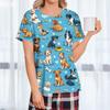 Post Surgery Shirt for Women Animal Print Short Sleeve Top with Shoulder Zipper Side Velcro Closure Comfortable Fit Recovery Wear