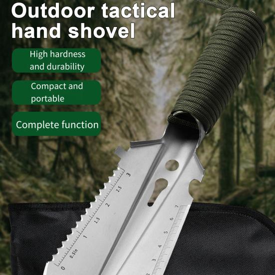 Multifunctional Shovel with Oxford Cloth Portable Stainless Steel Nylon Rope Handle Multi-purpose Spade Trowel Lightweight Outdoor Gardening Survival