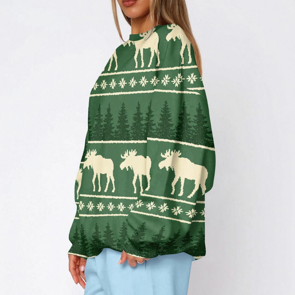 Women's Christmas Print Crewneck Sweatshirt Lightweight Casual Pullover for Holiday