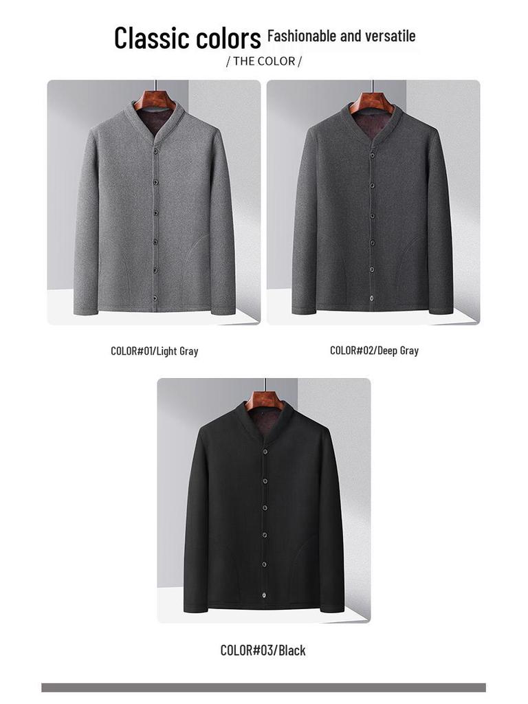 Men's Winter Plus Velvet Cardigan Jacket for Middle-Aged & Elderly - Warm Inner Cotton Layer for Dads