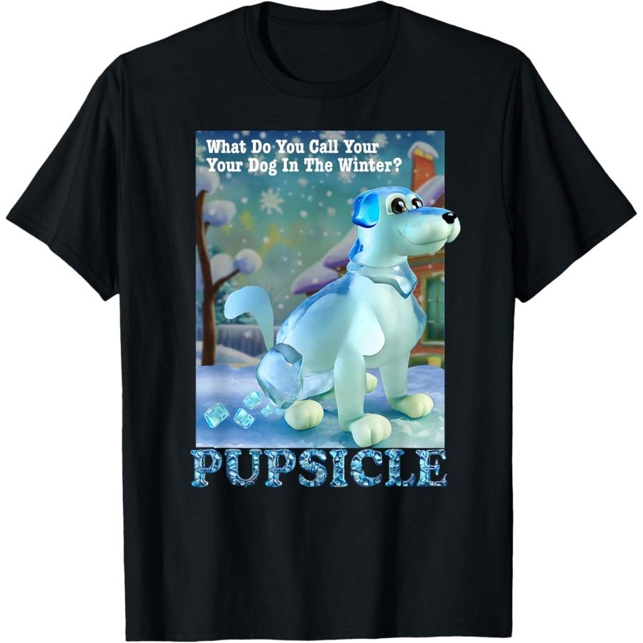 Pupsicle Cute Cold Dog Left Outside On A Snowy Winter Night T-Shirt S