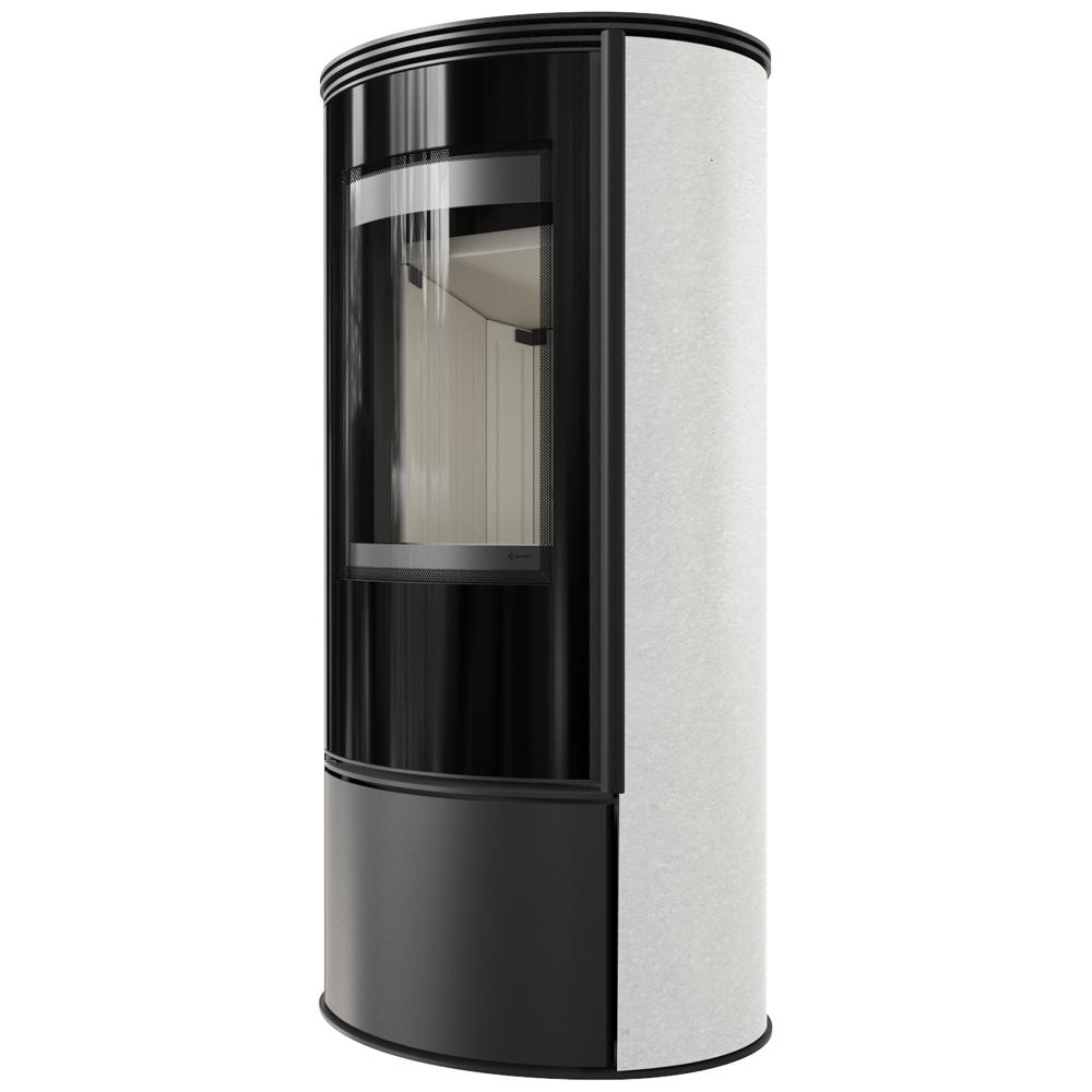 Wood Burning Steel Stove KRATKI ERIK Ø 150 5,5 kW Decorative Ceramics WHITE SATIN