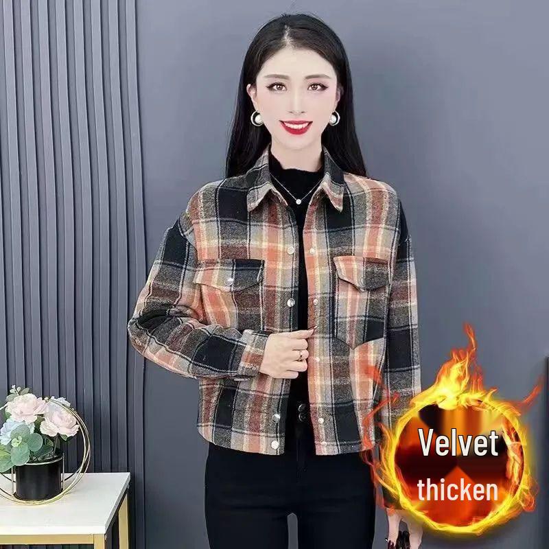 

Elegant Fleece-Lined Autumn/Winter Shirt for Mature Women – Stylish, Versatile, and Warm Outerwear 2XL помаранчевий