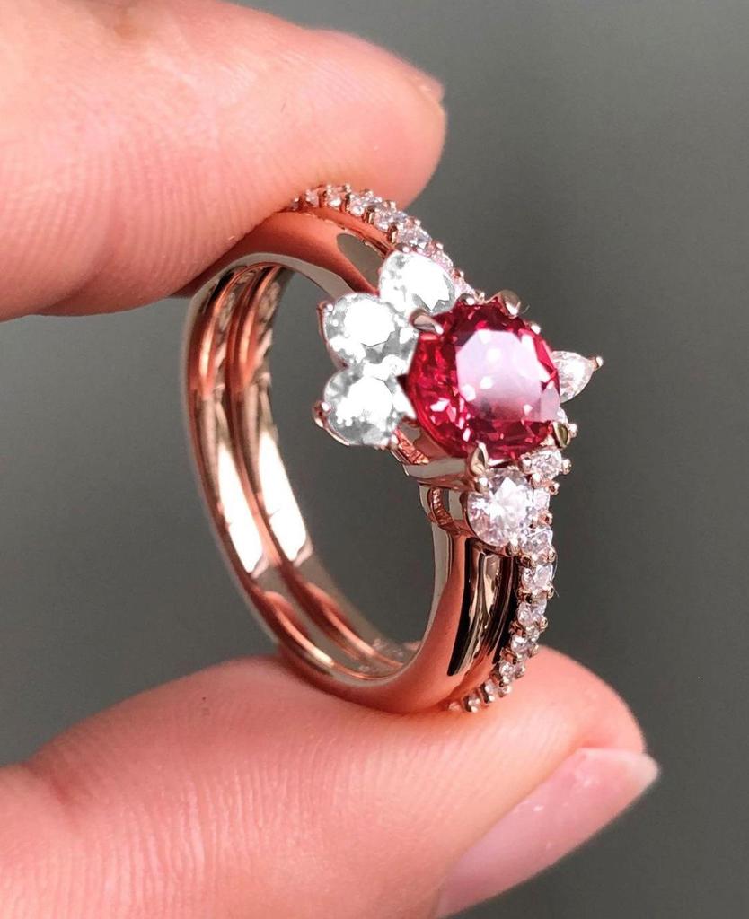 San Jie Ruby Zircon Rose Gold Gemstone Engagement Ring