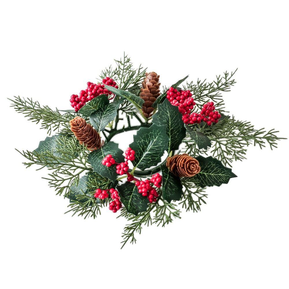 Pine Candle Holder Wreath 28cm Pinecone Wreath Candlestick Wreath  Festival Celebration