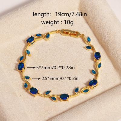 Gold Plated Sapphire Blue CZ Leaf Vine Link Bracelet – Luxury Gemstone Jewelry, Elegance Gift for Women