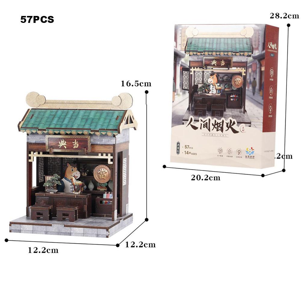Bastelbausatz 3D Holzspiel Sammlerstück Tisch Haushaltsdekor Taverne/Pfandhaus/Nudelrestaurant/Dampfbrötchenladen Bausteine Für Geschenk
