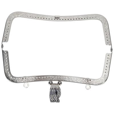 Metal Purse Frame DIY Kiss Clasp Lock Retro Embossed Handle Hardware Accessories 20cmSilver