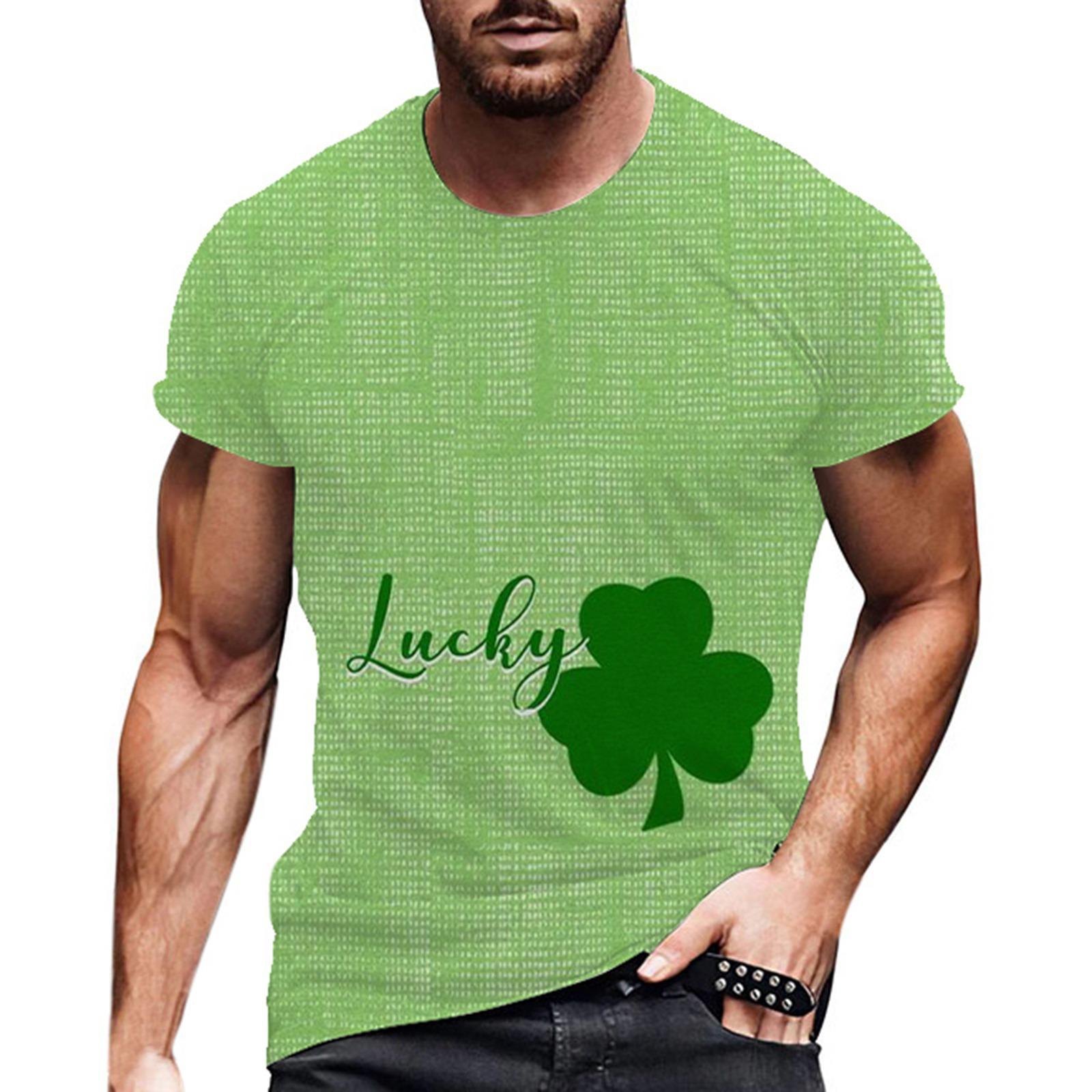 

Летний круглый вырез 3D St. Мужские футболки с зеленым принтом ко Дню Святого Патрика, модные повседневные, с коротким рукавом XL