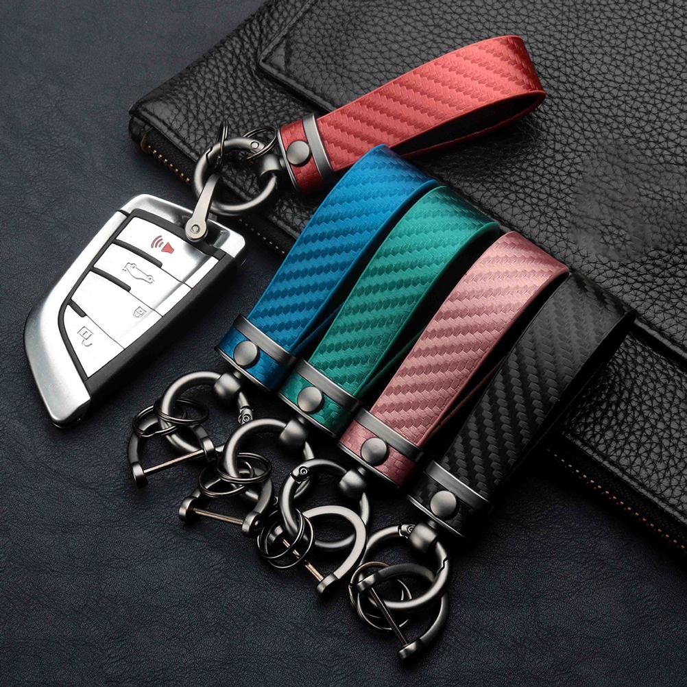Carbon Fiber Car Keychain 360 Degree Rotatable Microfiber PU Leather Key Chain Universal Key Chains for Men and Women