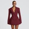 Women European Style Solid Color Casual Slim Fit Long Sleeve Blazer Mini Dress