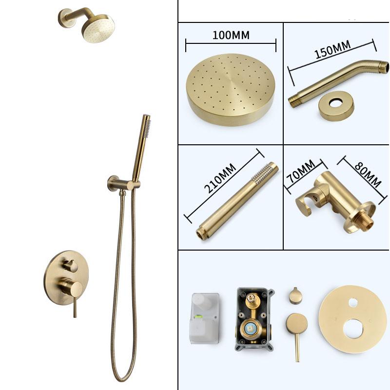Gebürstetes Gold/Nickel Badezimmer Duschset Messing Wandmontierte Warm- und Kaltwasser-Mischarmaturen Einhebel-Duschkopf Duschwannen-Mischarmatur