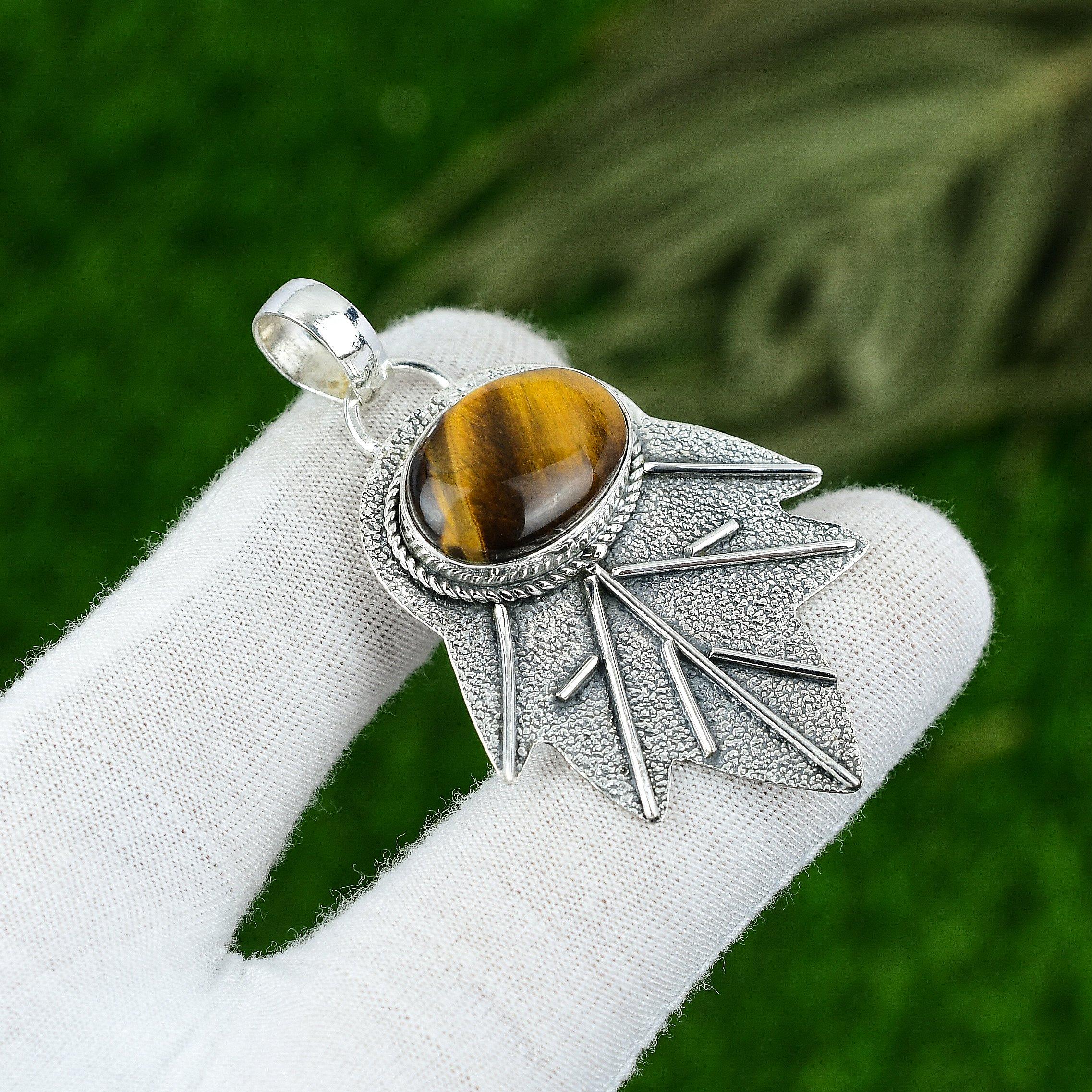 

Birthday Gift For Her Natural Tiger Eye Gemstone Pendant 925 Sterling Silver