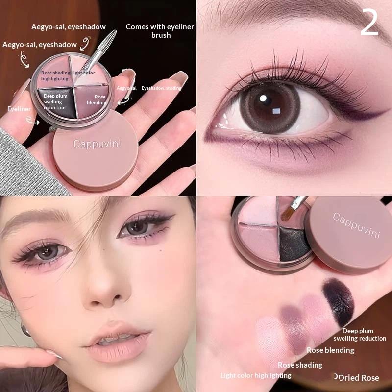 Cappuvini 4 Color Matte Velvet Eyeshadow Palette Eyeliner Eyeshadow Highlighter Contour Palette Eyes Makeup Cute Beauty Cosmetic