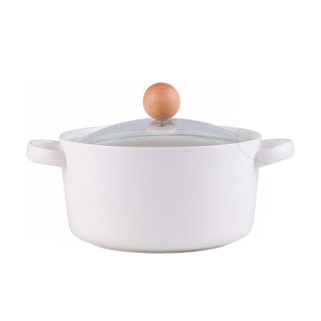6in Soup Bowls Multifunctional Thermal Insulation Ceramic Soup Crocks with Double Handles Lid for Instant Noodles Soup