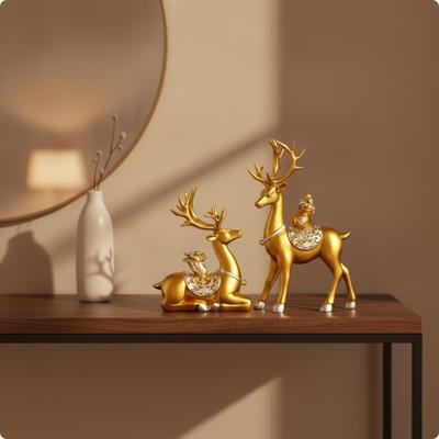 Standing Deer Statue Ornate Figurines with Antlers MetalLike Animal Figurine for Tabletop,