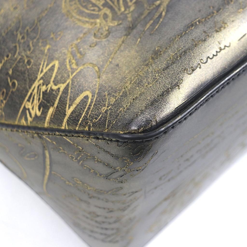 Excelente Bolsa Tote BERLUTI To joule Caligráfica Pátina Dourada Cinza scritto Usada