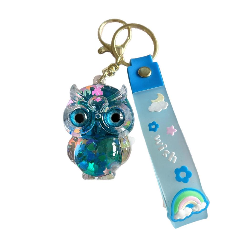 Owl Liquid Quicksand Keychain - Cute Flashing Pendant for Students and Gifts