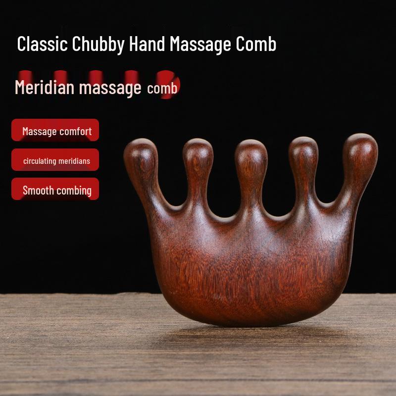 

Golden Sandalwood Five-Tooth Wooden Massage Comb with Ball Head