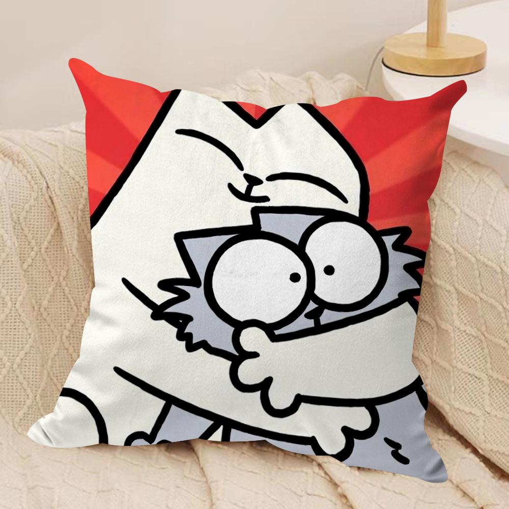 Cartoon Cute S_Simons Cat Cushion Cover Silky Short Plush Double-Sided Printed Pillow Case For Sofa All Seasons Home Decor Gift