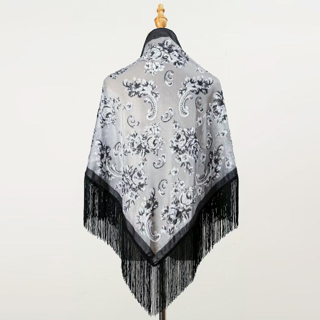 New Velvet Jacquard Tassel Triangle Shawl Retro Cheongsam Shawl Dress Banquet Shawl Triangle Scarf