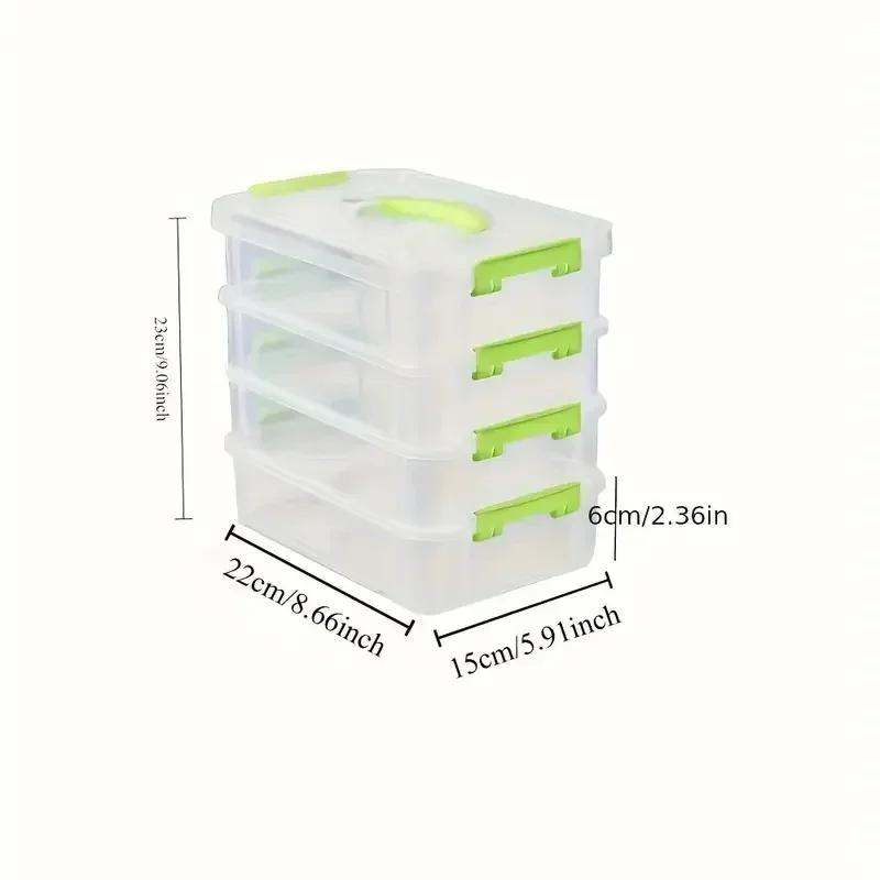 4-Layer Stackable Transparent Plastic Storage Box Cover Partitioned Drawer Storage Jewelry Box Portable Organizer Box зелёный