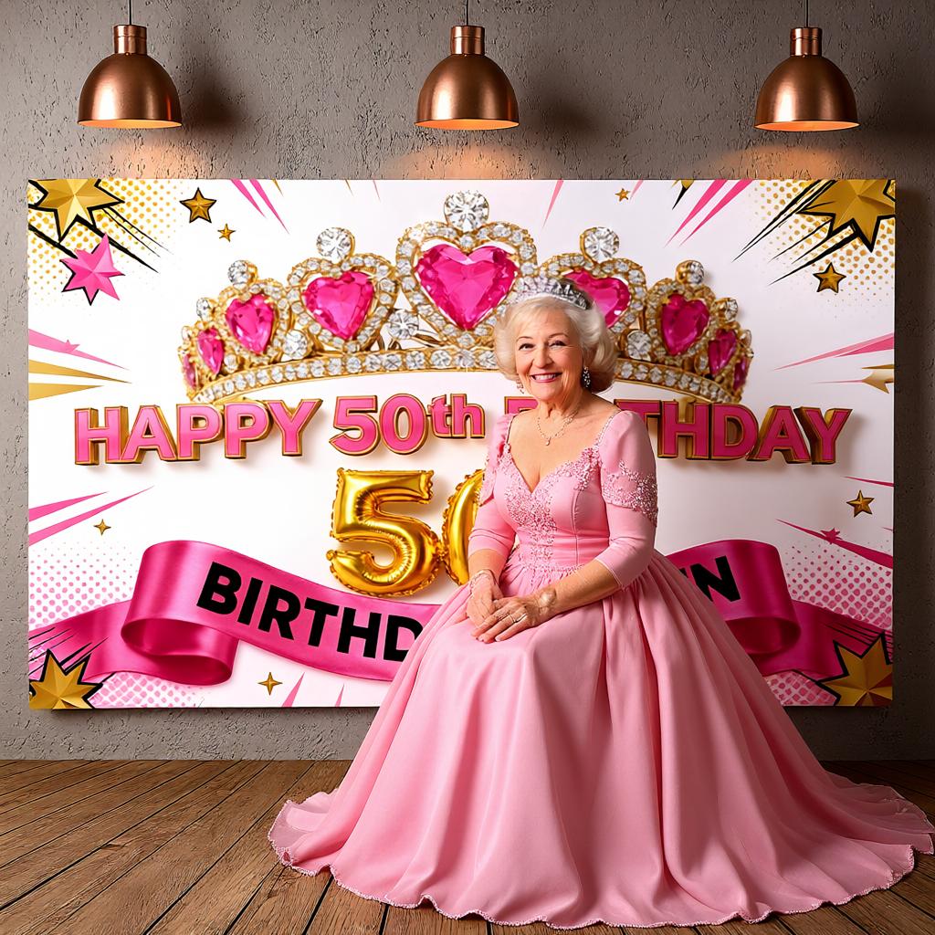 Birthday Backdrop Gold Number Balloons Birthday Celebration Display 50th Celebration Banner Pink 50th Birthday Display