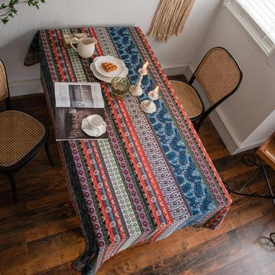 Cotton Linen Tablecloth for Coffee Table, Bohemian Table Cover, Home Kitchen Decoration