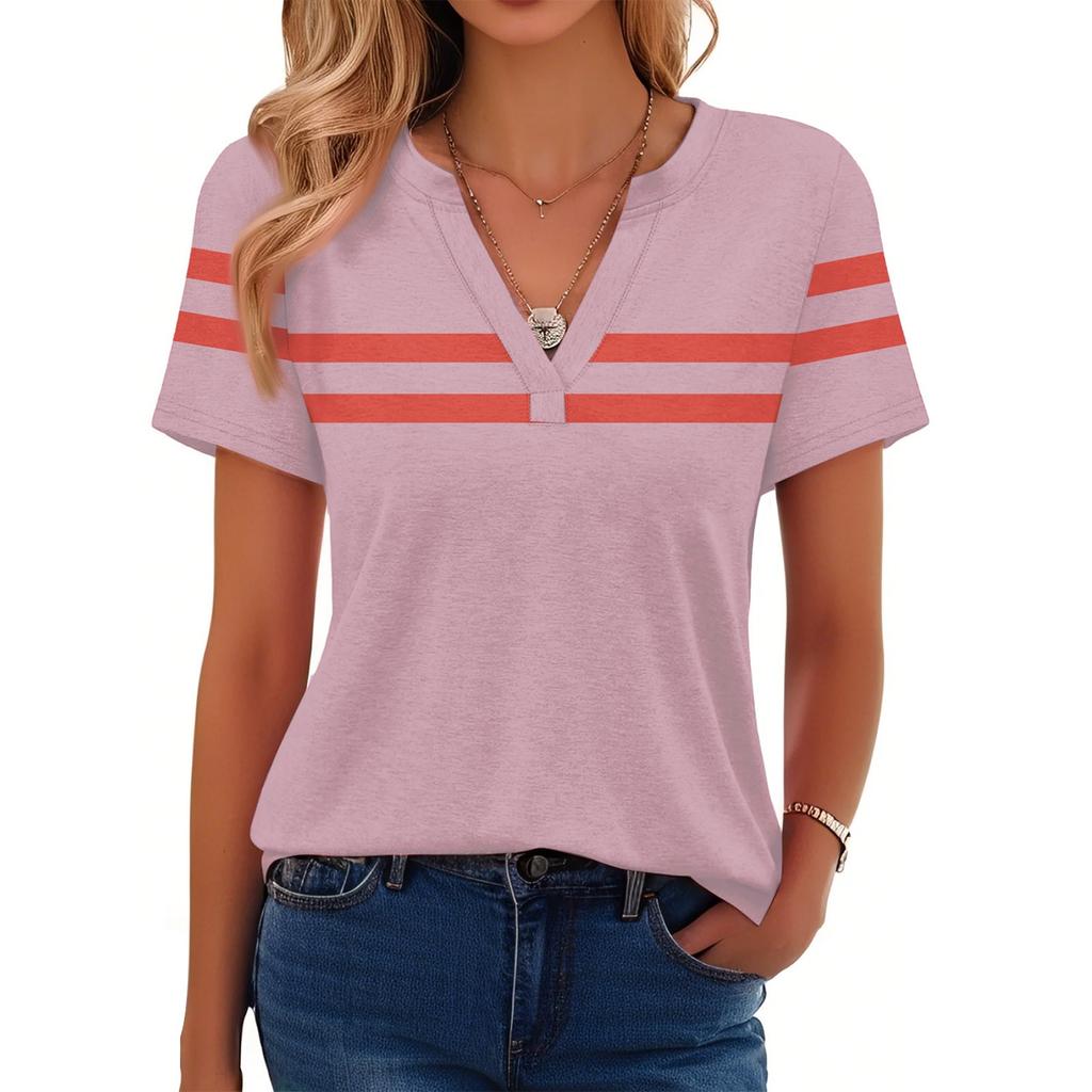 Women's Summer Short Sleeve V Neck Shirt Business Casual Loose T-Shirt Trendy Fashion Clothing Tops
