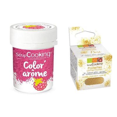 Pink Food Coloring Raspberry Flavor + Golden Glitter
