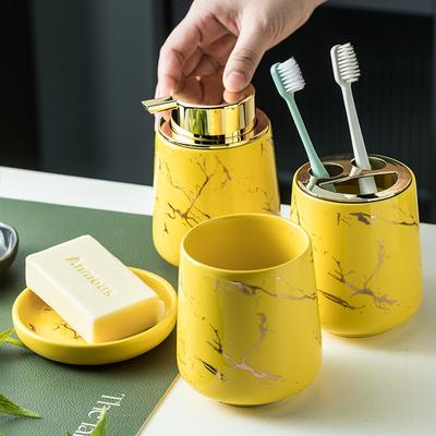 Soap Dispenser Marble Patterned Ceramic Bathroom Wash Set Bathroom Hotel Bathroom Mouthwash Cup Toothbrush Cup Ornament