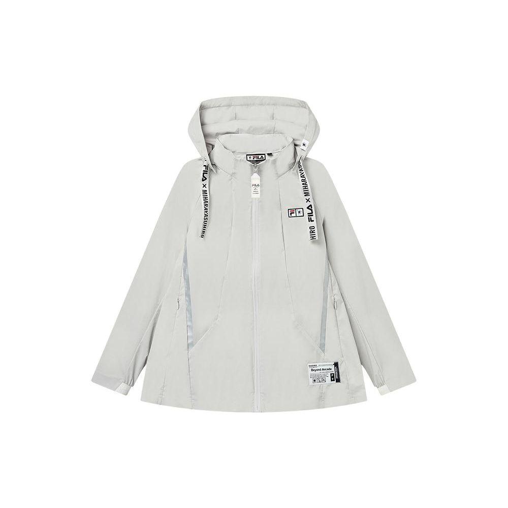 Fila Logo Letter Print Hidden Zipper Hooded Jacket Women Jackets Gray F11W233704F-GY