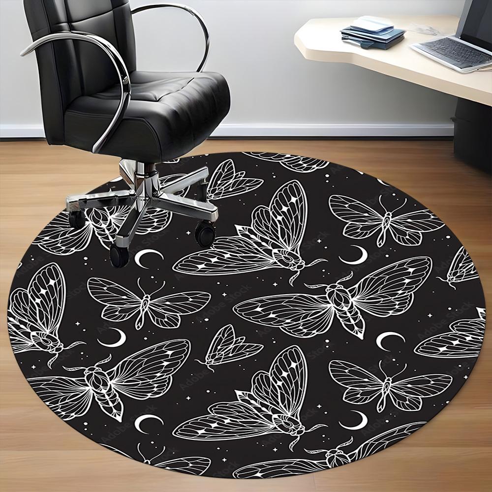 1pc Butterfly Night Office Round Area Rug, Under Office Chairs Bedroom Living Room Home Decor, Room Deco