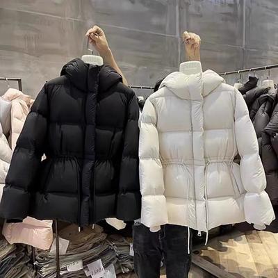 Light Warm Cotton Clothes Women's Hooded Drawstring Waist Thin Small Jacket Autumn and Winter Fashion New
