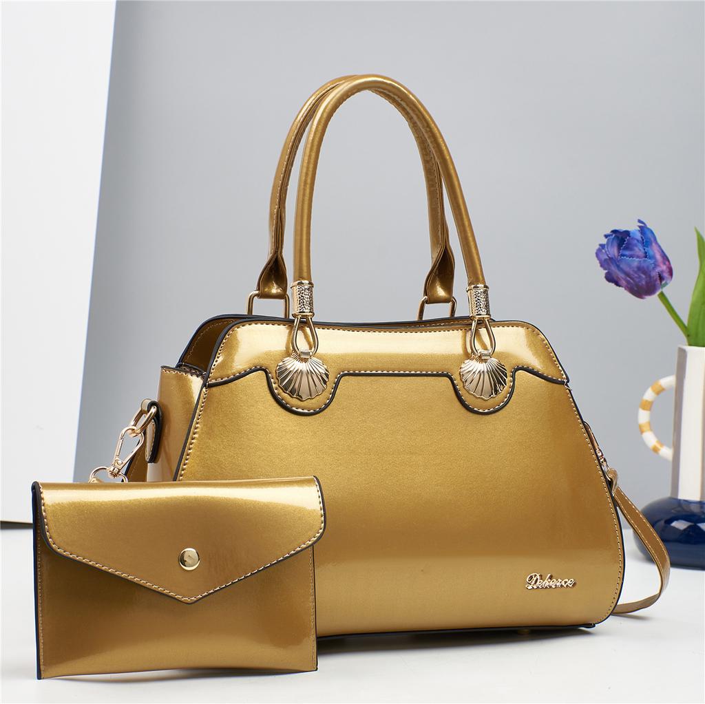 Bright Leather Top-handle Bag For Women Large Capacity Shoulder Bag with Clutch Handbag Purse, Female Shopping Messenger Tote