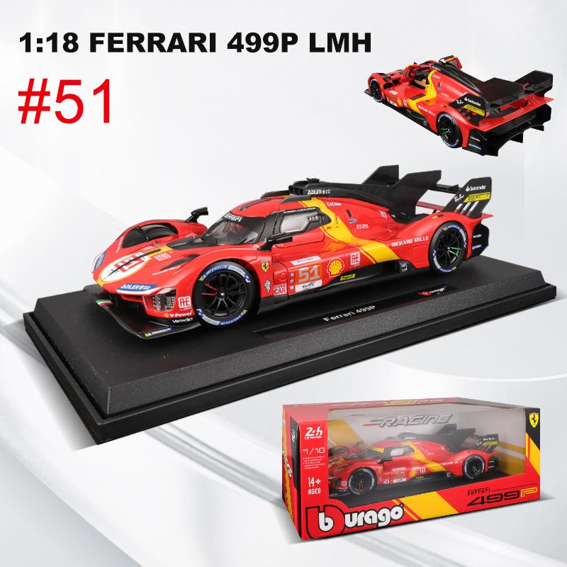 In Stock Bburago 1:18 Le Mans 24h Ferrari 499p No.24 No.50 Bo.51 Coated Simulation Alloy Miniature Model Custom Kid Toy Gift