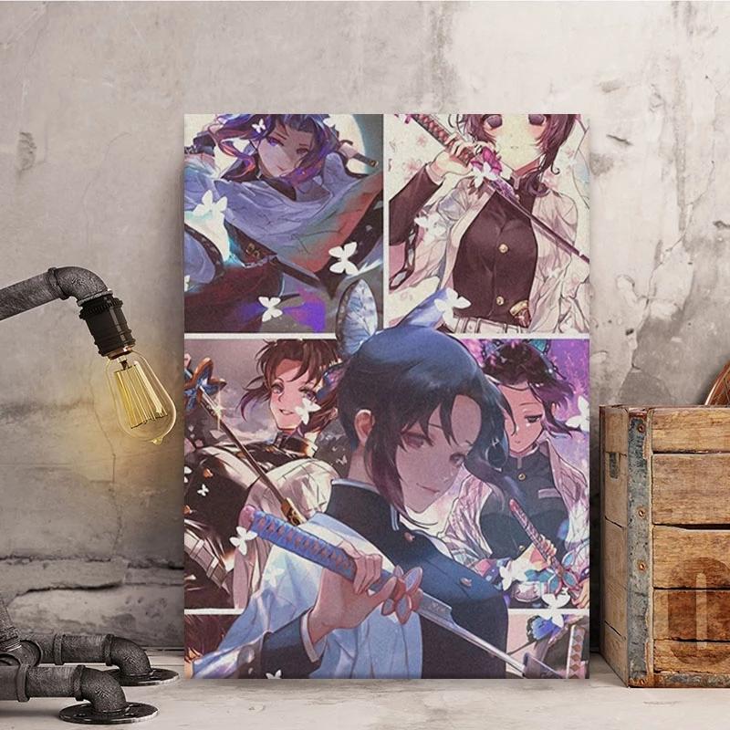 Solid Wood Frame Shinobu Kocho Kimetsu No Yaiba Anime Prints Demon Slayer Canvas Posters Painting Wall Living Room Home Decor Modular Pictures