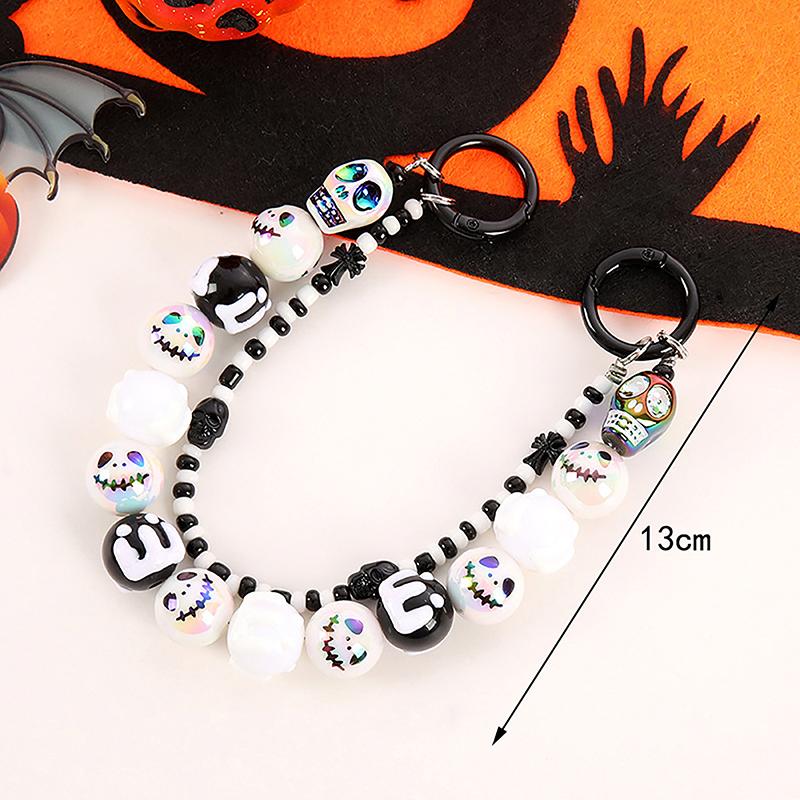 

1Pc Mobile Phone Lanyard Halloween Pumpkin Ghost Head Beaded Keychain Pendant Girls Gift Mobile Phone Chain