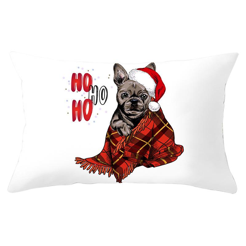 Dog Print Series Christmas Pillowcase Rectangular Peach Skin Waist Pillowcase Home Sofa Cushion Cover