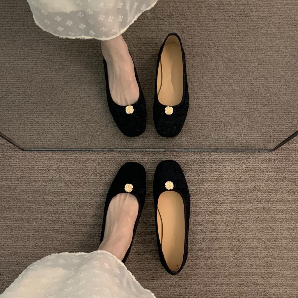 Xiaoxiangfeng French Suede Women's Sleeve Single Shoes Women's Shoes Gentle Fairy Evening Temperament Bow Beanie Shoes