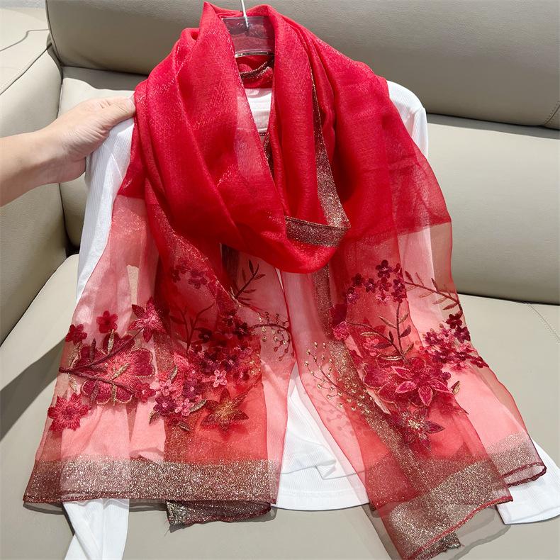 Осень и Зима Вышитый Имитация Шелка Вышитый Шелковый Шарф для Женщин Перо Феникса Цветочный Шарф Этнический Стиль Шаль