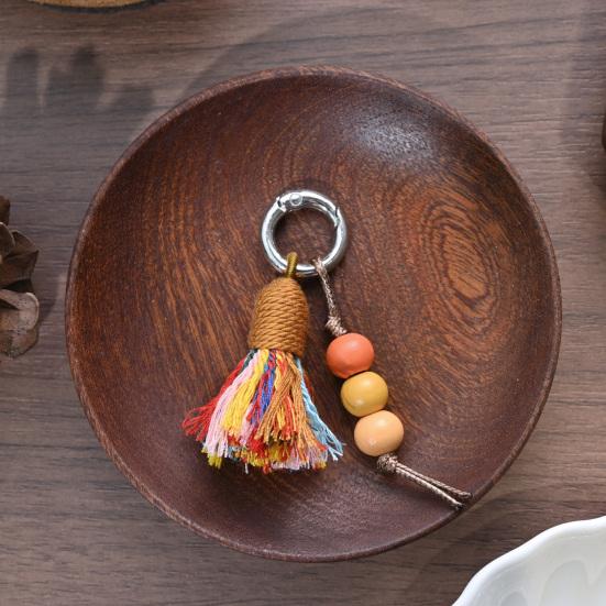 Tibetischer Regenbogen-Quasten-Anhänger Schlüsselanhänger Perlen Ethnischer Stil mit Natürlichem Holz Taschenanhänger Schuhdekoration mit