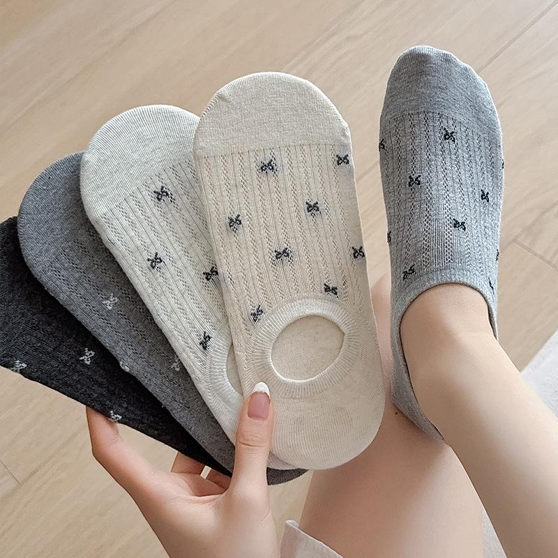 Women's Summer Mesh Thin Shallow-mouthed Invisible Socks Women's Pure Cotton Bow Women's Boat Socks Short Socks