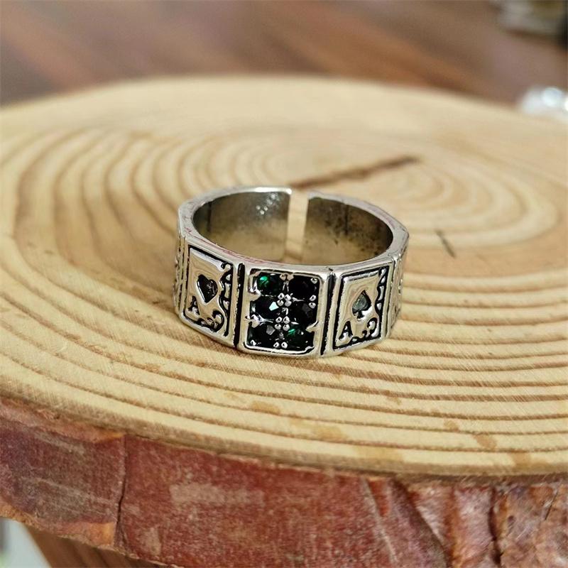 New Vintage Opening Rings For Women Men Playing Card Finger Stainless Steel Lucky Poker Ring Fashion Party Jewelry Gifts